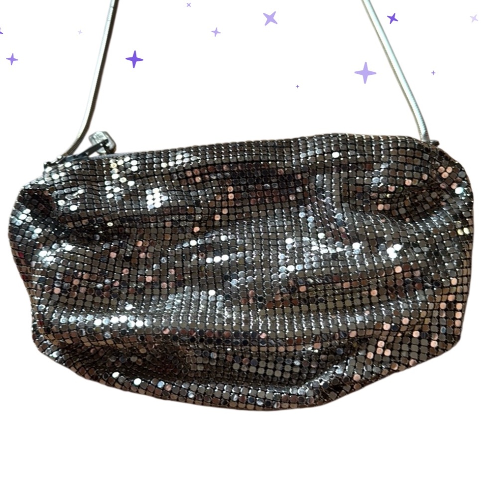 VINTAGE GOLD MESH CROSSBODY WOMENS PURSE BAG ZIP CLOSURE METALLIC GOLD RETRO